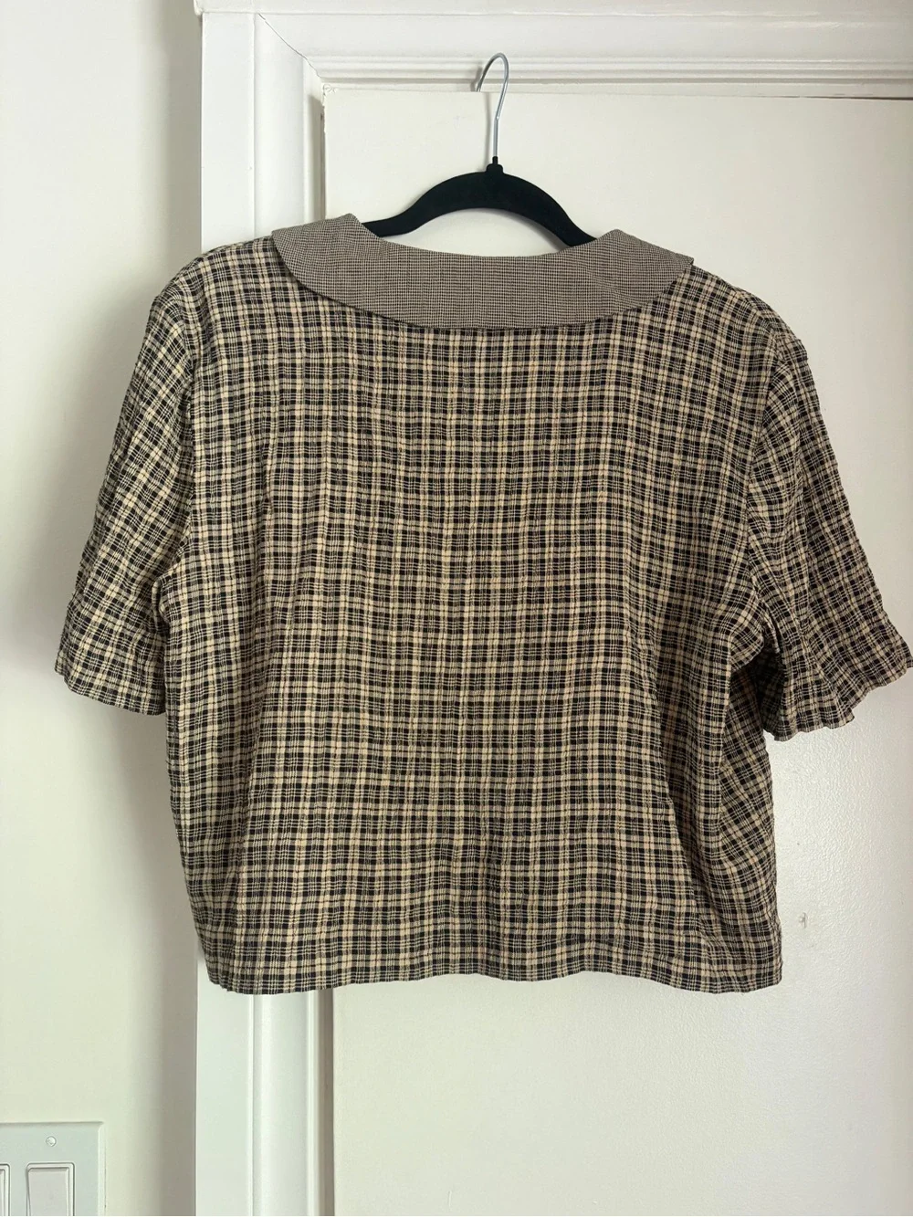 Vintage Jessica Howard Brown & Black Plaid Cropped button down top - Picture 6 of 8